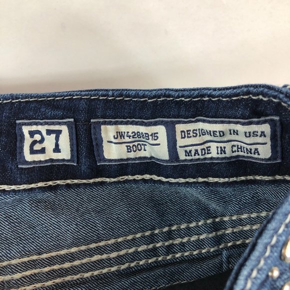 Miss Me Jeans Women's 27 Boot Cut Blue Stretch Denim Embellished Flap Pocket - Picture 5 of 16